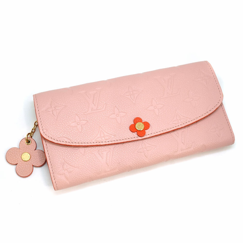 Louis Vuitton Wallet Emilie Long Empreinte Rose Pink Red Flower